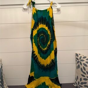 Yellow and Green Tie-Dye Maxi Dress, Women’s L